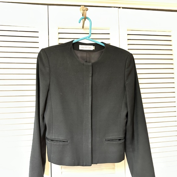 Vintage 90s Jones New York Wool Covered Button Black Jacket Small - Picture 1 of 12